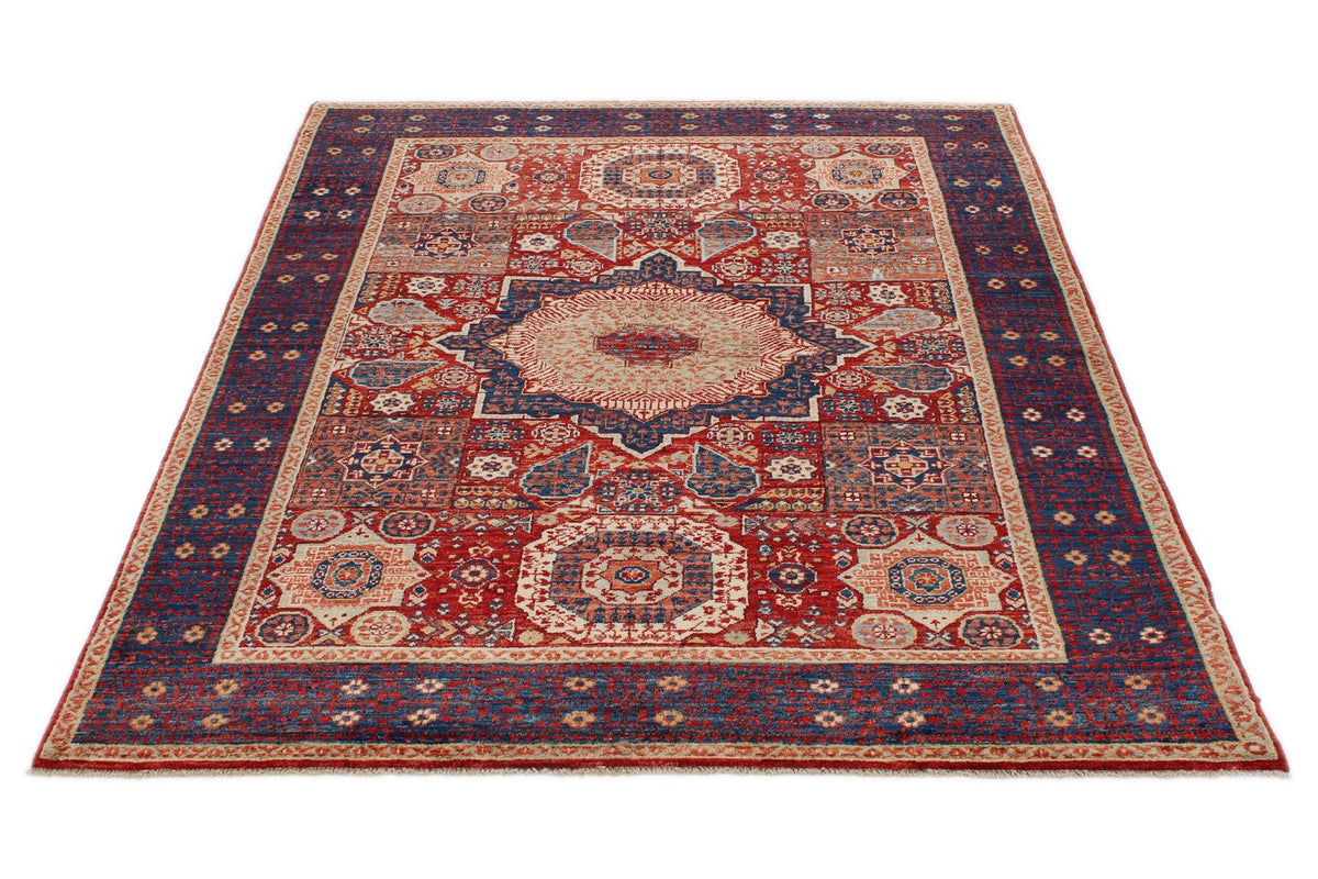 5x7 Red and Navy Turkish Tribal Rug