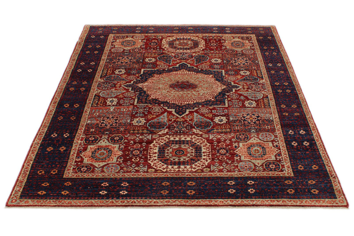 5x7 Red and Navy Turkish Tribal Rug