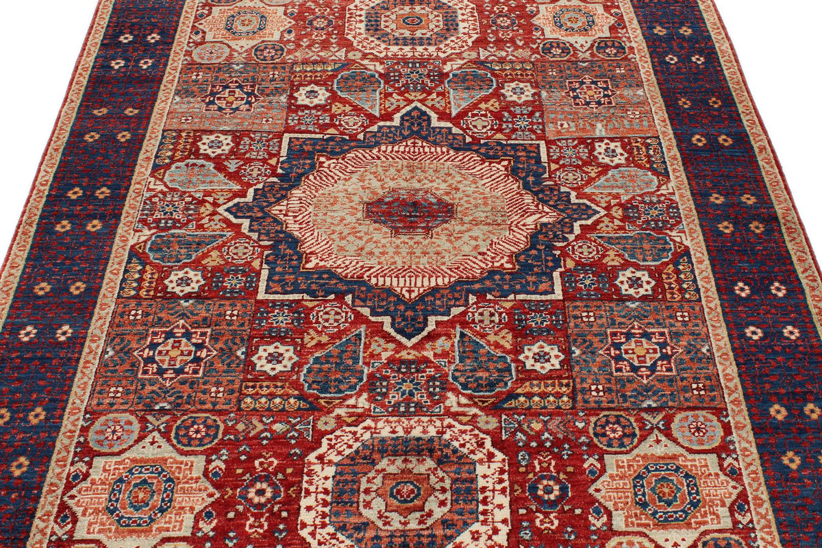 5x7 Red and Navy Turkish Tribal Rug
