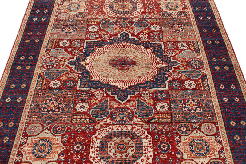 5x7 Red and Navy Turkish Tribal Rug