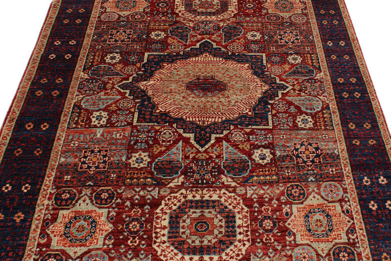 5x7 Red and Navy Turkish Tribal Rug