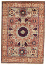 5x7 Ivory and Beige Turkish Tribal Rug