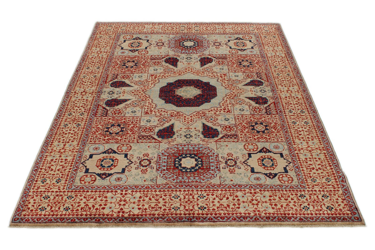 5x7 Ivory and Beige Turkish Tribal Rug