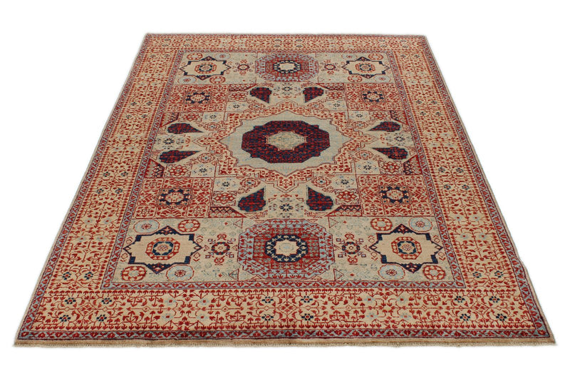 5x7 Ivory and Beige Turkish Tribal Rug