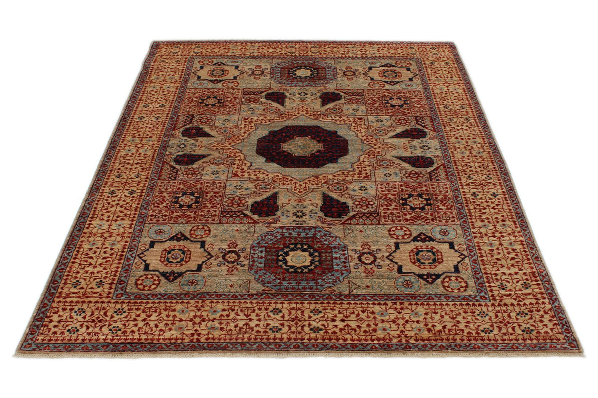 5x7 Ivory and Beige Turkish Tribal Rug