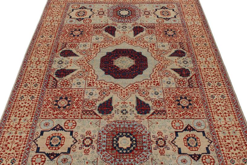 5x7 Ivory and Beige Turkish Tribal Rug