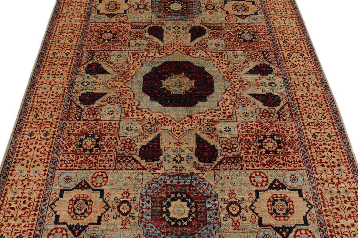 5x7 Ivory and Beige Turkish Tribal Rug