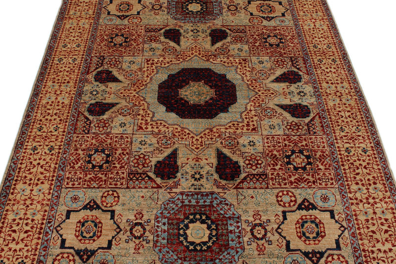 5x7 Ivory and Beige Turkish Tribal Rug
