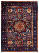 5x7 Multicolor and Navy Turkish Tribal Rug