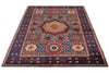 5x7 Multicolor and Navy Turkish Tribal Rug