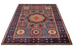 5x7 Multicolor and Navy Turkish Tribal Rug