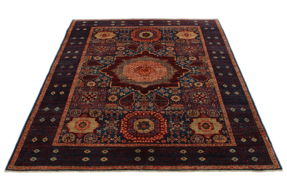5x7 Multicolor and Navy Turkish Tribal Rug