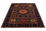 5x7 Multicolor and Navy Turkish Tribal Rug