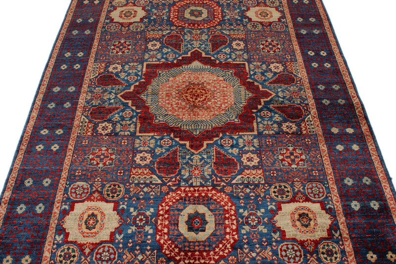 5x7 Multicolor and Navy Turkish Tribal Rug