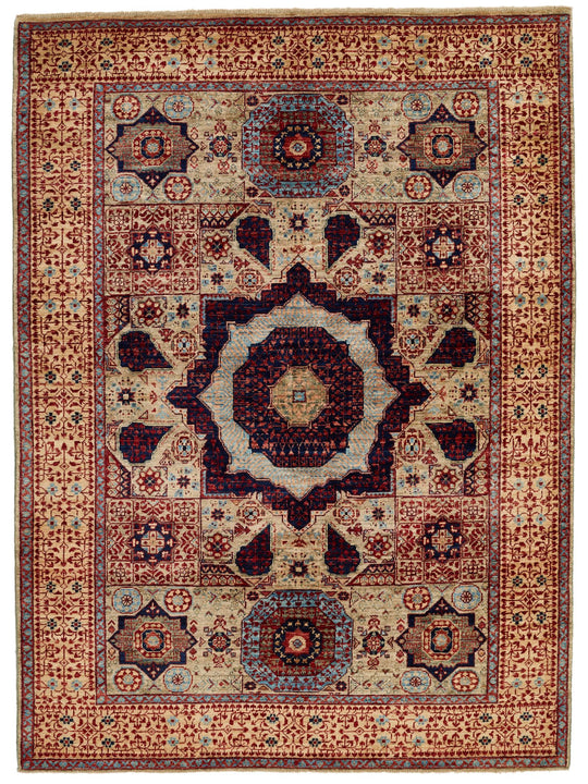 5x7 Ivory and Beige Turkish Tribal Rug