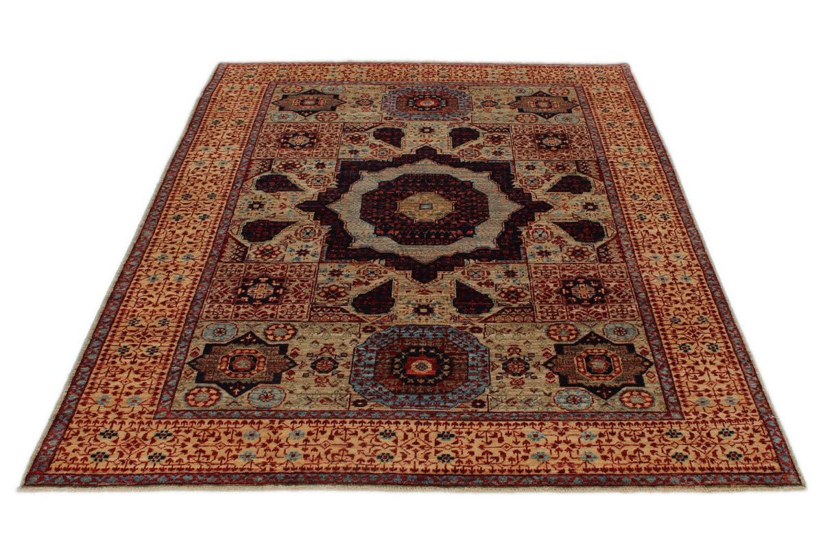 5x7 Ivory and Beige Turkish Tribal Rug