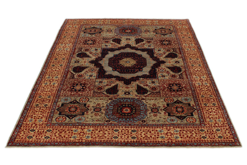 5x7 Ivory and Beige Turkish Tribal Rug