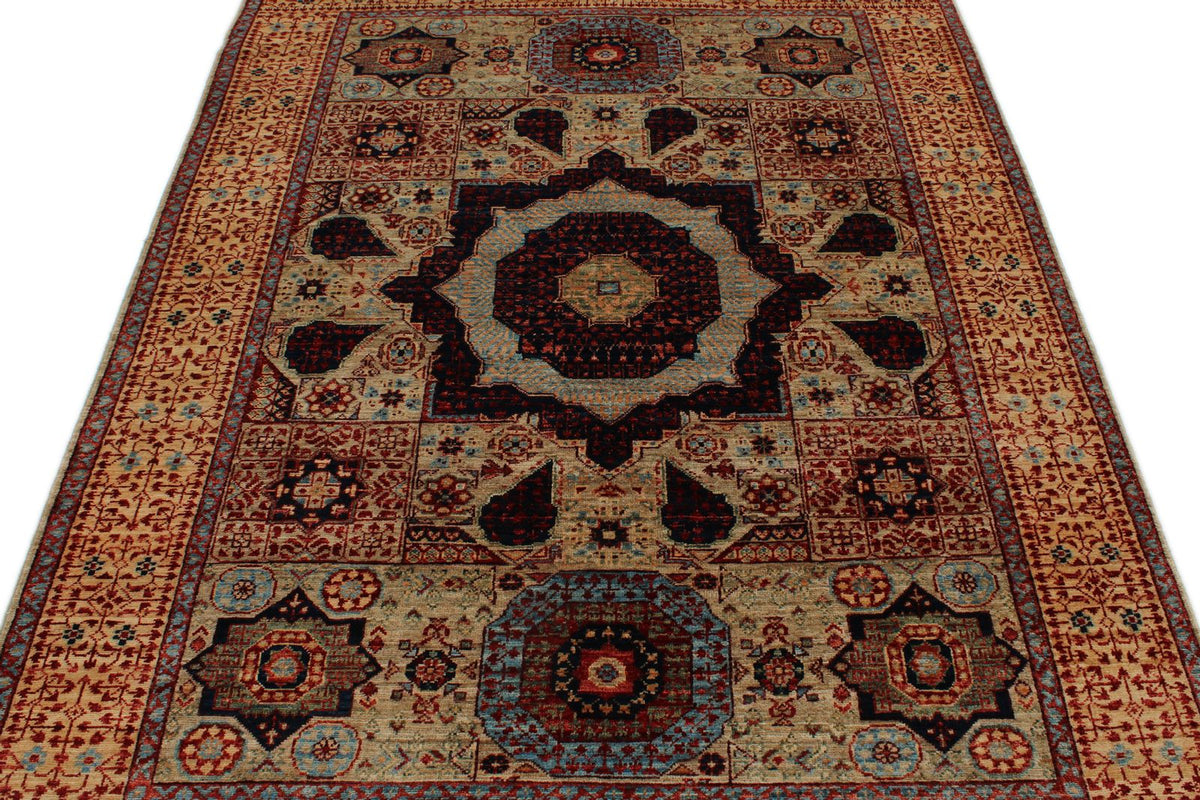 5x7 Ivory and Beige Turkish Tribal Rug