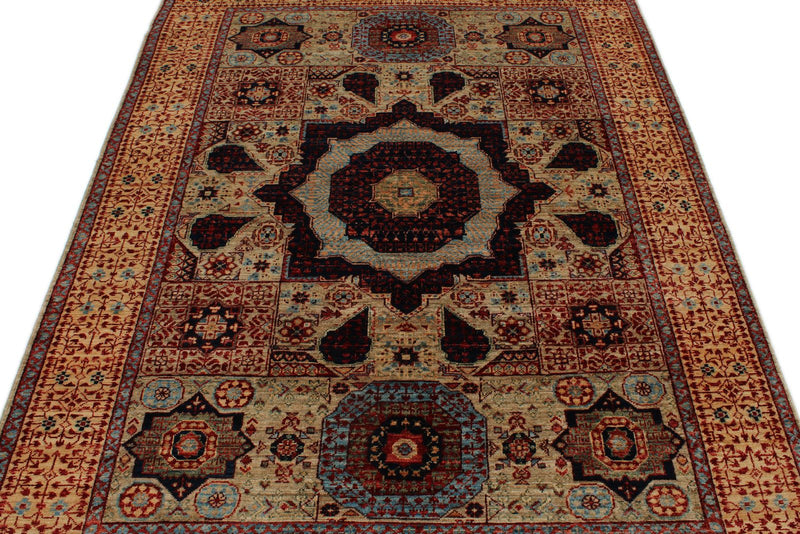 5x7 Ivory and Beige Turkish Tribal Rug