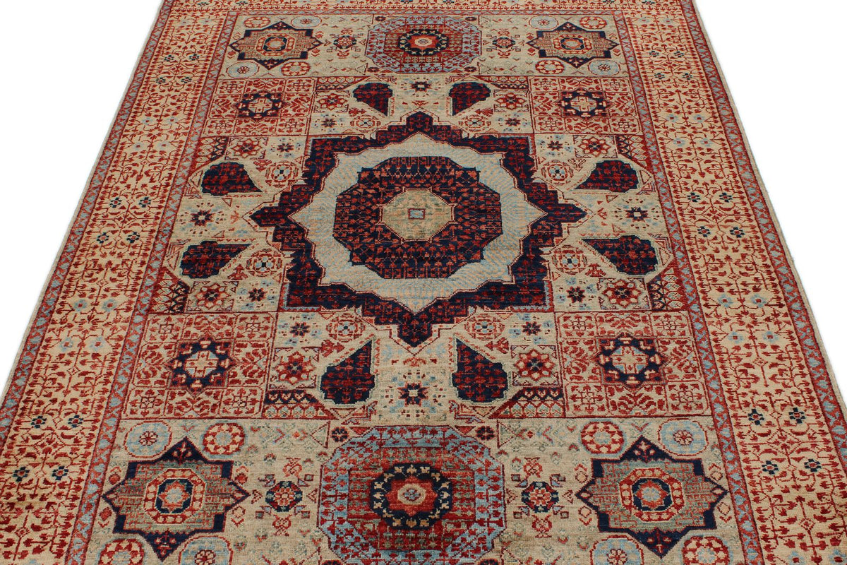 5x7 Ivory and Beige Turkish Tribal Rug