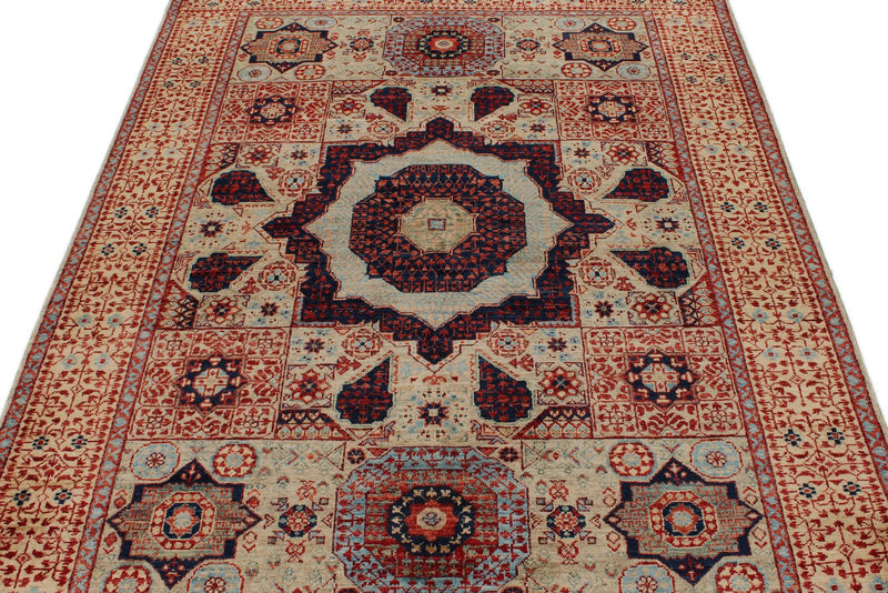 5x7 Ivory and Beige Turkish Tribal Rug
