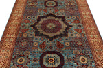 5x7 Blue and Ivory Turkish Tribal Rug
