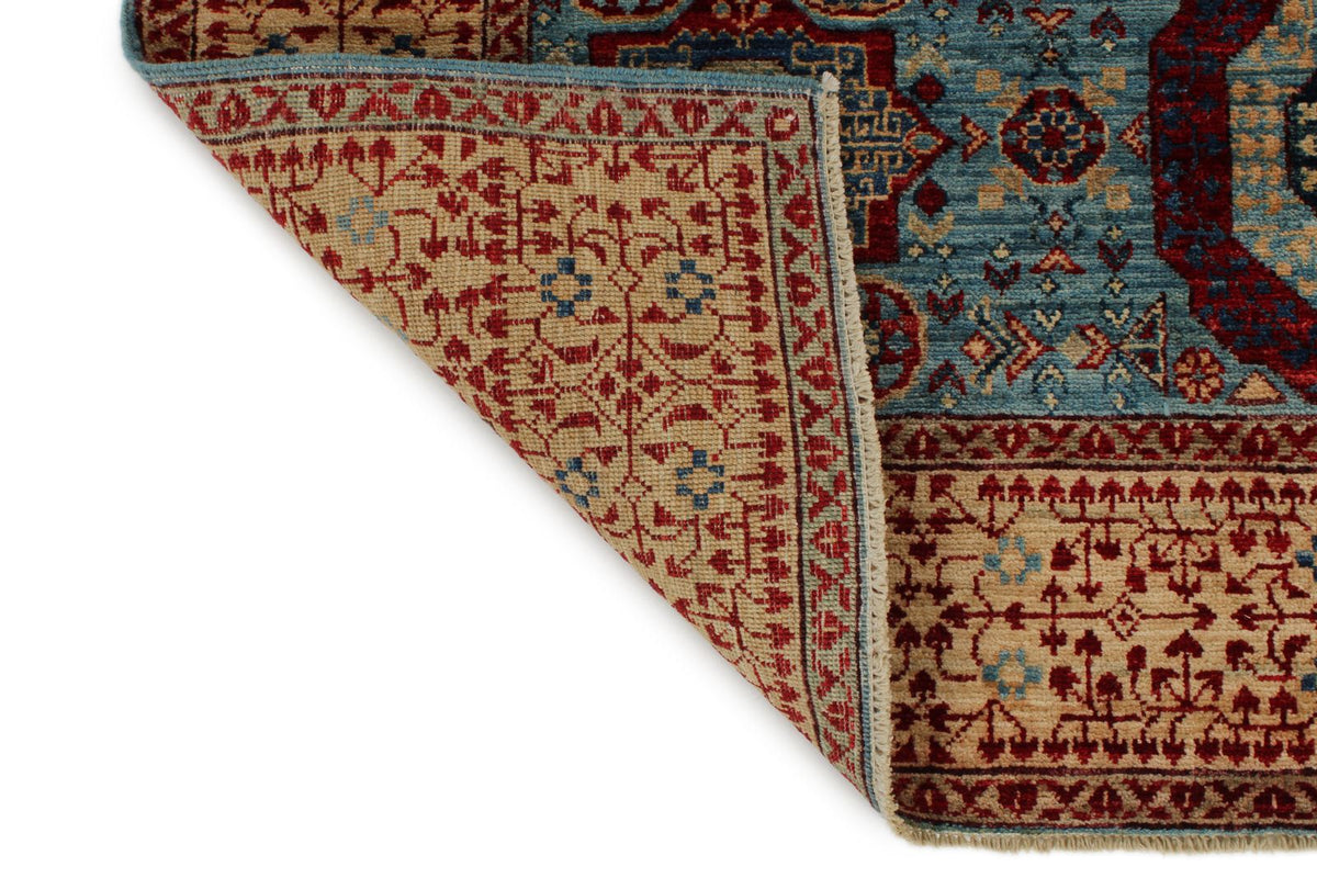 5x7 Blue and Ivory Turkish Tribal Rug