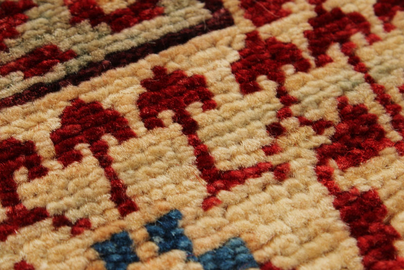 5x7 Blue and Ivory Turkish Tribal Rug