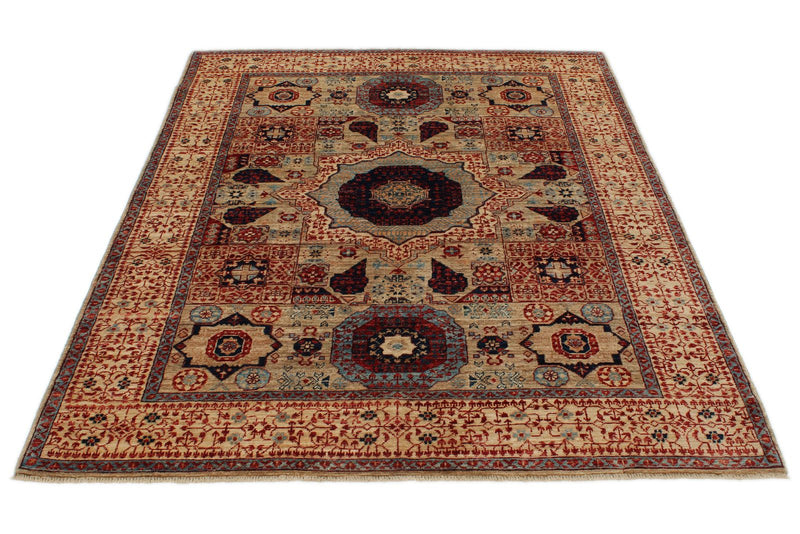 5x7 Beige and Ivory Turkish Tribal Rug