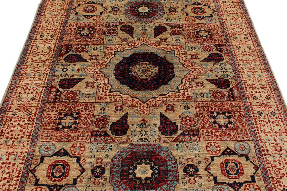 5x7 Beige and Ivory Turkish Tribal Rug