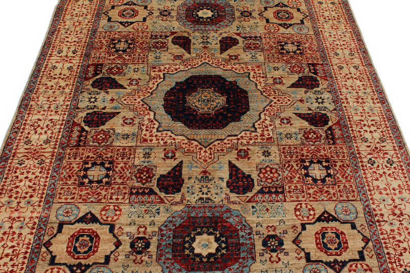 5x7 Beige and Ivory Turkish Tribal Rug