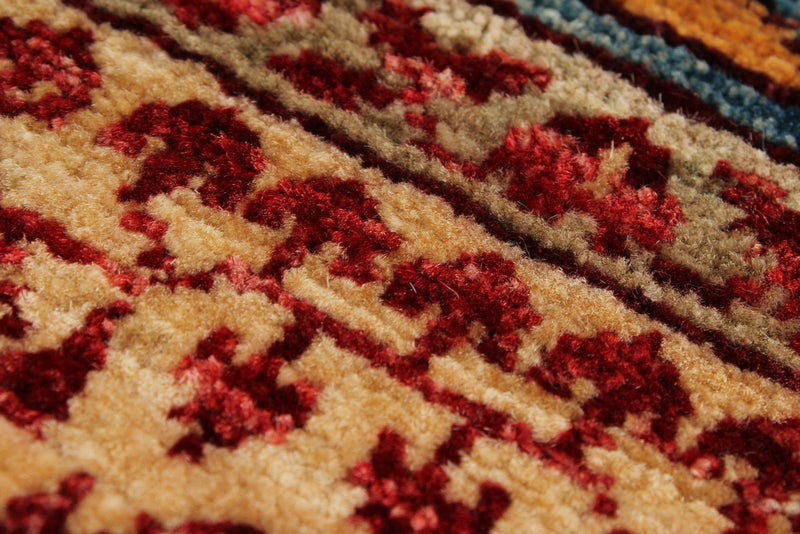 5x7 Blue and Ivory Turkish Tribal Rug