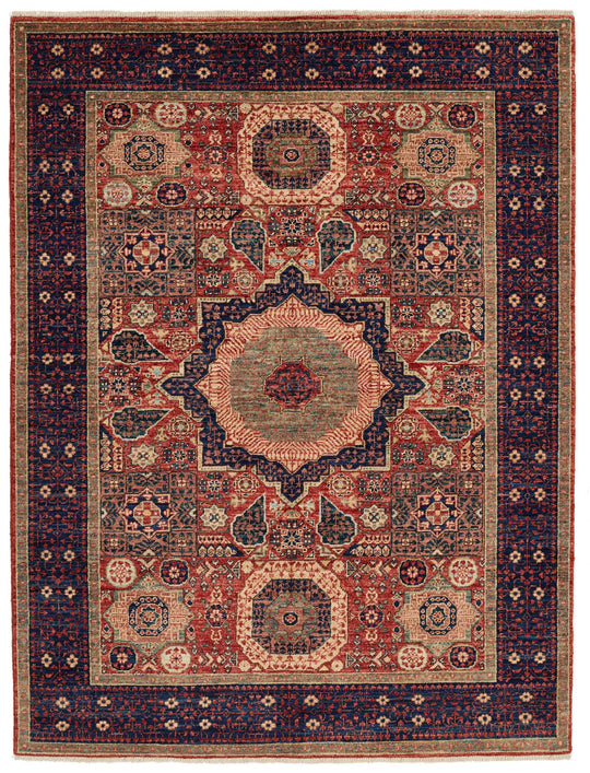 5x7 Rust and Navy Turkish Tribal Rug