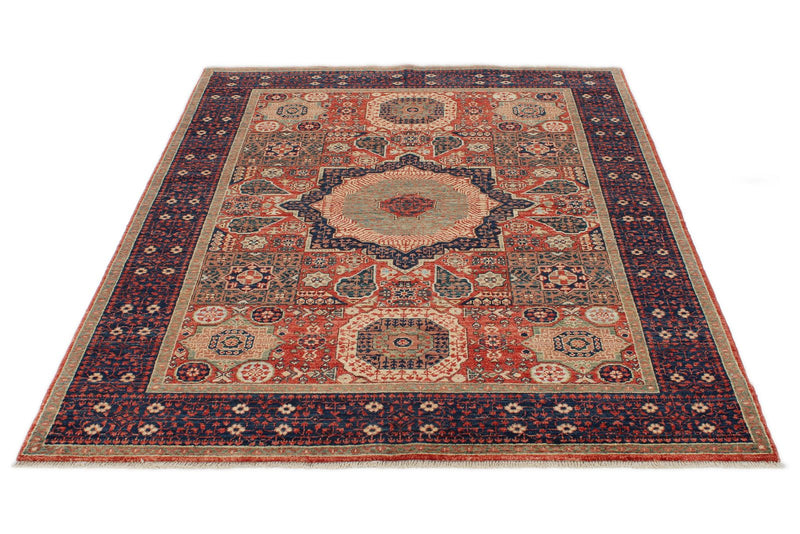 5x7 Rust and Navy Turkish Tribal Rug