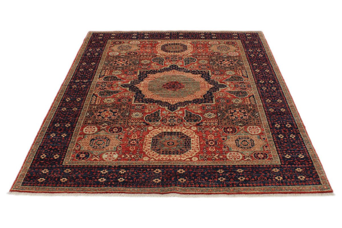 5x7 Rust and Navy Turkish Tribal Rug