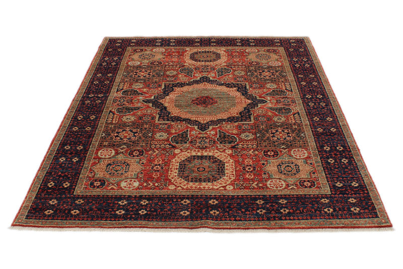 5x7 Rust and Navy Turkish Tribal Rug