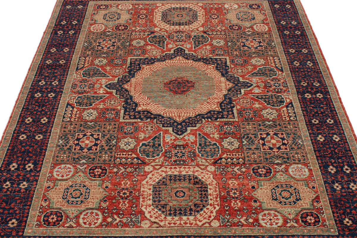 5x7 Rust and Navy Turkish Tribal Rug
