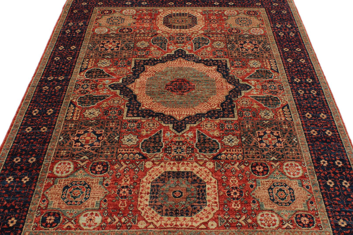 5x7 Rust and Navy Turkish Tribal Rug