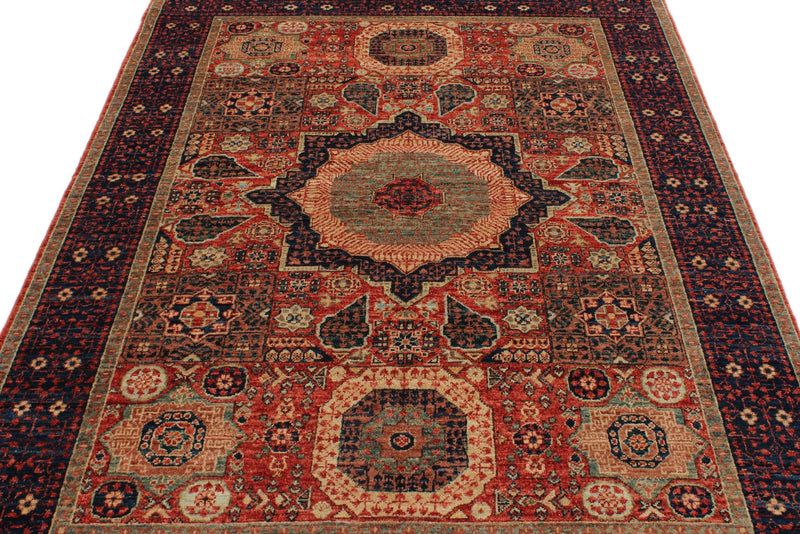5x7 Rust and Navy Turkish Tribal Rug