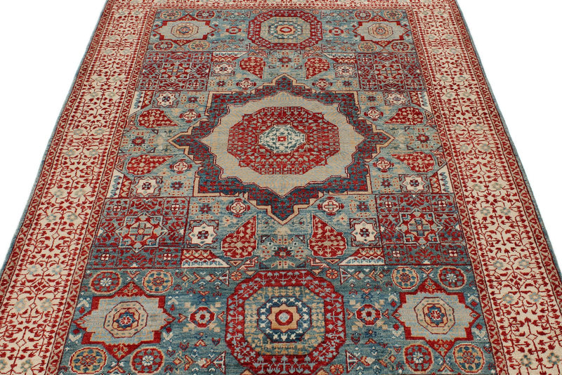 5x7 Ivory and Multicolor Turkish Tribal Rug