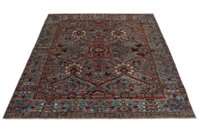 5x6 Gray and Blue Anatolian Traditional Rug