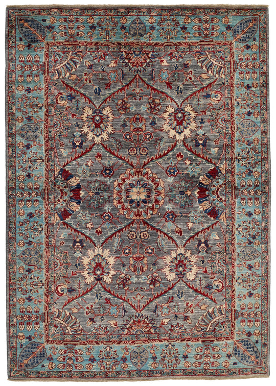 5x7 Gray and Blue Anatolian Traditional Rug