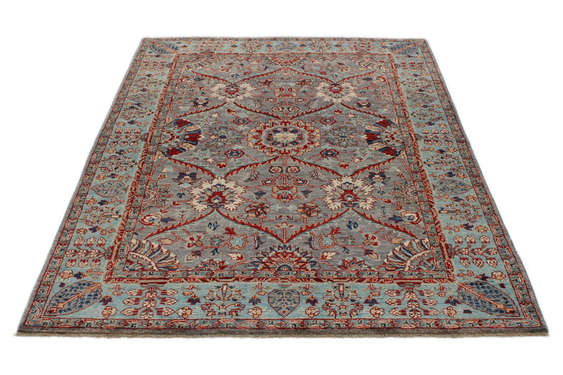 5x7 Gray and Blue Anatolian Traditional Rug