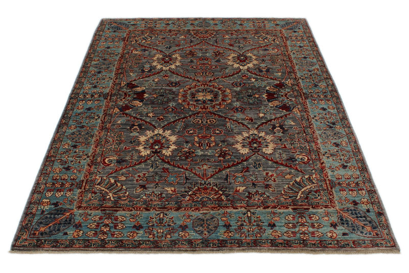 5x7 Gray and Blue Anatolian Traditional Rug