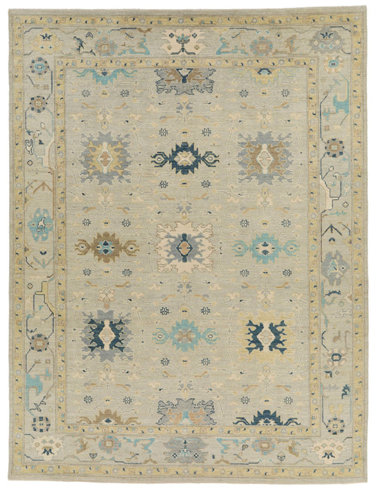 9x12 Gray and Multicolor Turkish Oushak Rug