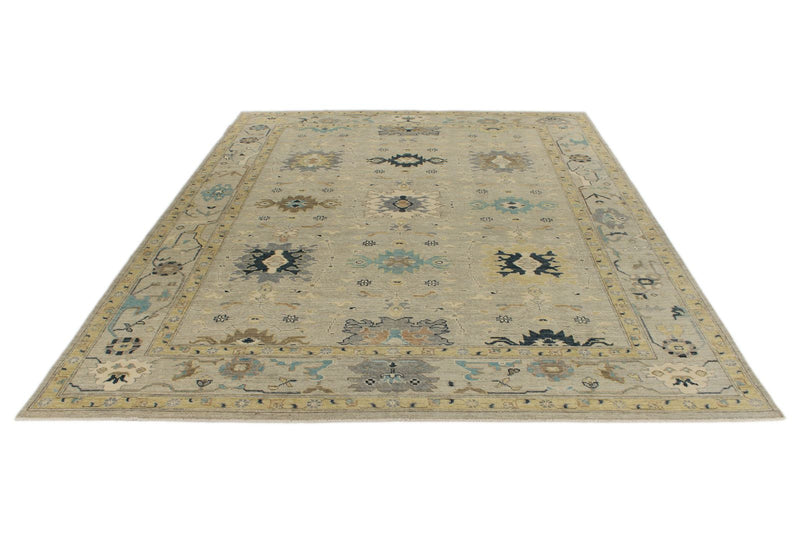 9x12 Gray and Multicolor Turkish Oushak Rug
