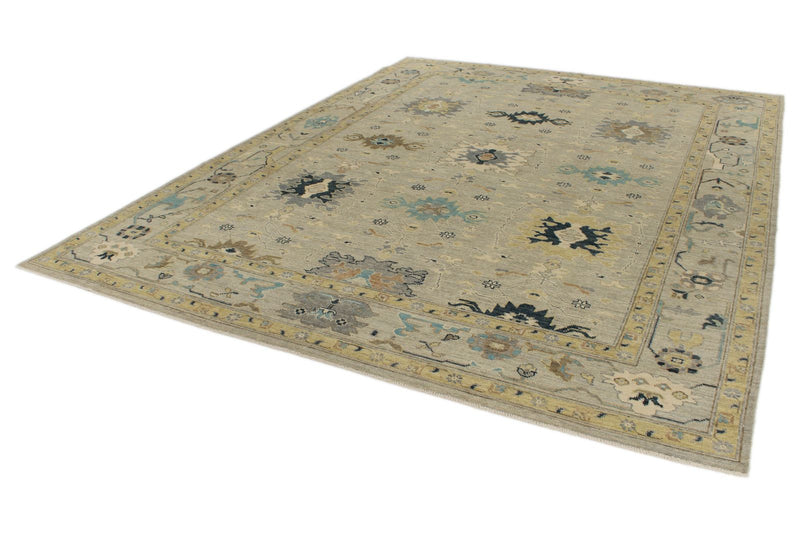 9x12 Gray and Multicolor Turkish Oushak Rug