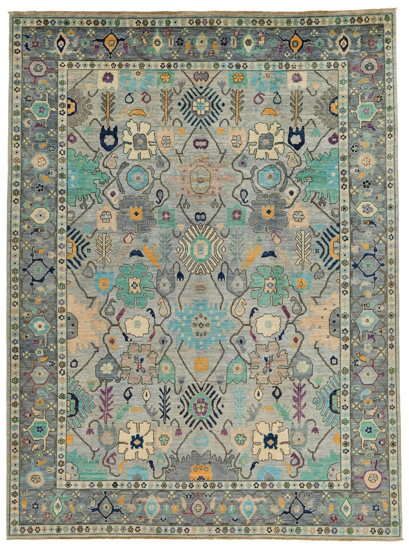 9x12 Gray and Multicolor Turkish Oushak Rug