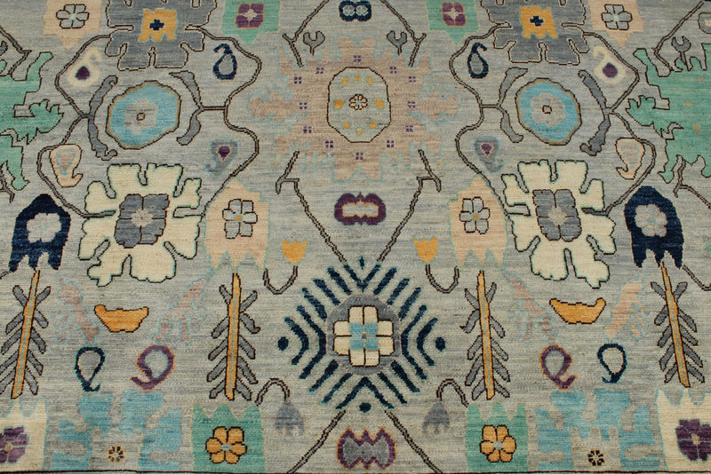 9x12 Gray and Multicolor Turkish Oushak Rug