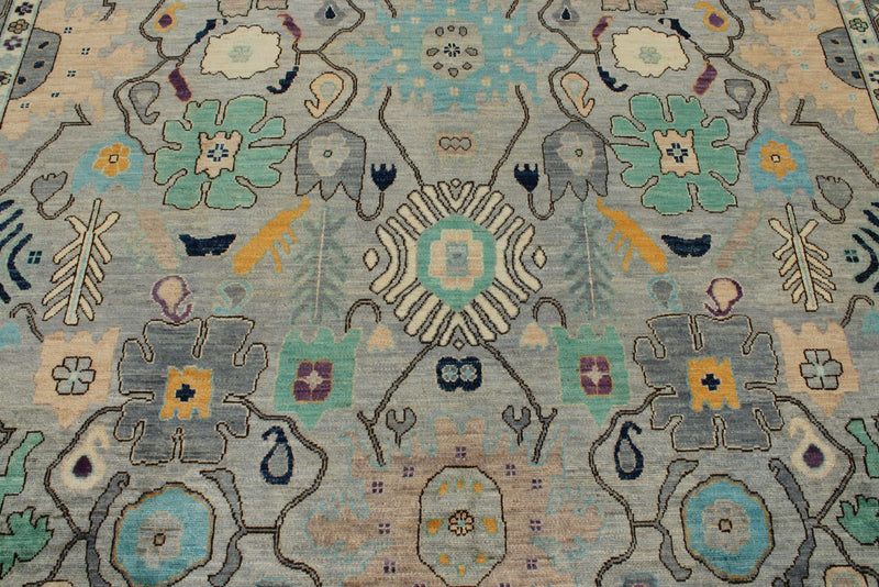 9x12 Gray and Multicolor Turkish Oushak Rug